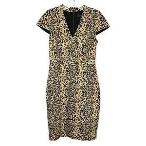 J.Crew V-Neck Sheath Dress in Leopard Print Women’s Size 4 Tan and Black